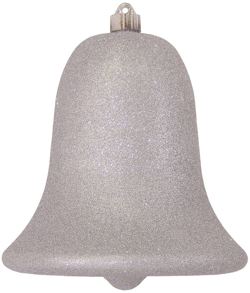 9" (229mm) Commercial Shatterproof Bell Ornaments, Silver Glitter, 1/Box, 6/Case, 6 Pieces
