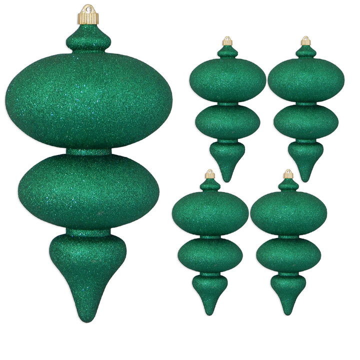 15" (380mm) Giant Commercial Shatterproof Finials, Emerald Glitter, Case, 4 Pieces