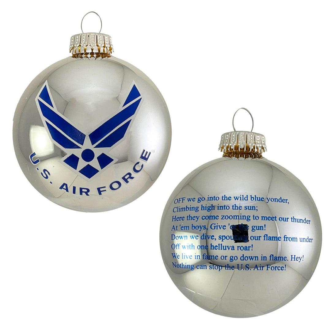 3 1/4" (80mm) Glass Ball Ornaments, Bright Silver - US Air Force Logo and Hymn, 1/Box, 12/Case, 12 Pieces