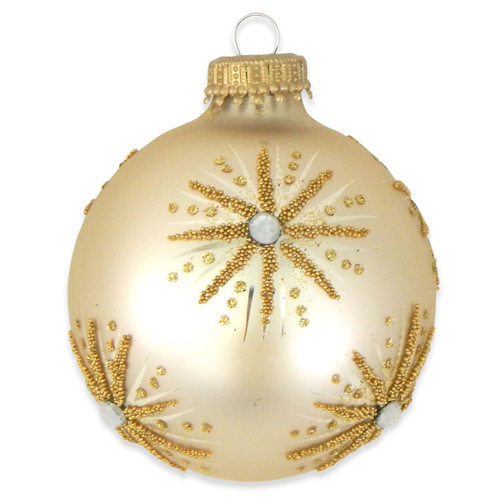 2 5/8" (67mm) Ball Ornaments Oyster Velvet with Elegant Starbursts, 4/Box, 12/Case, 48 Pieces