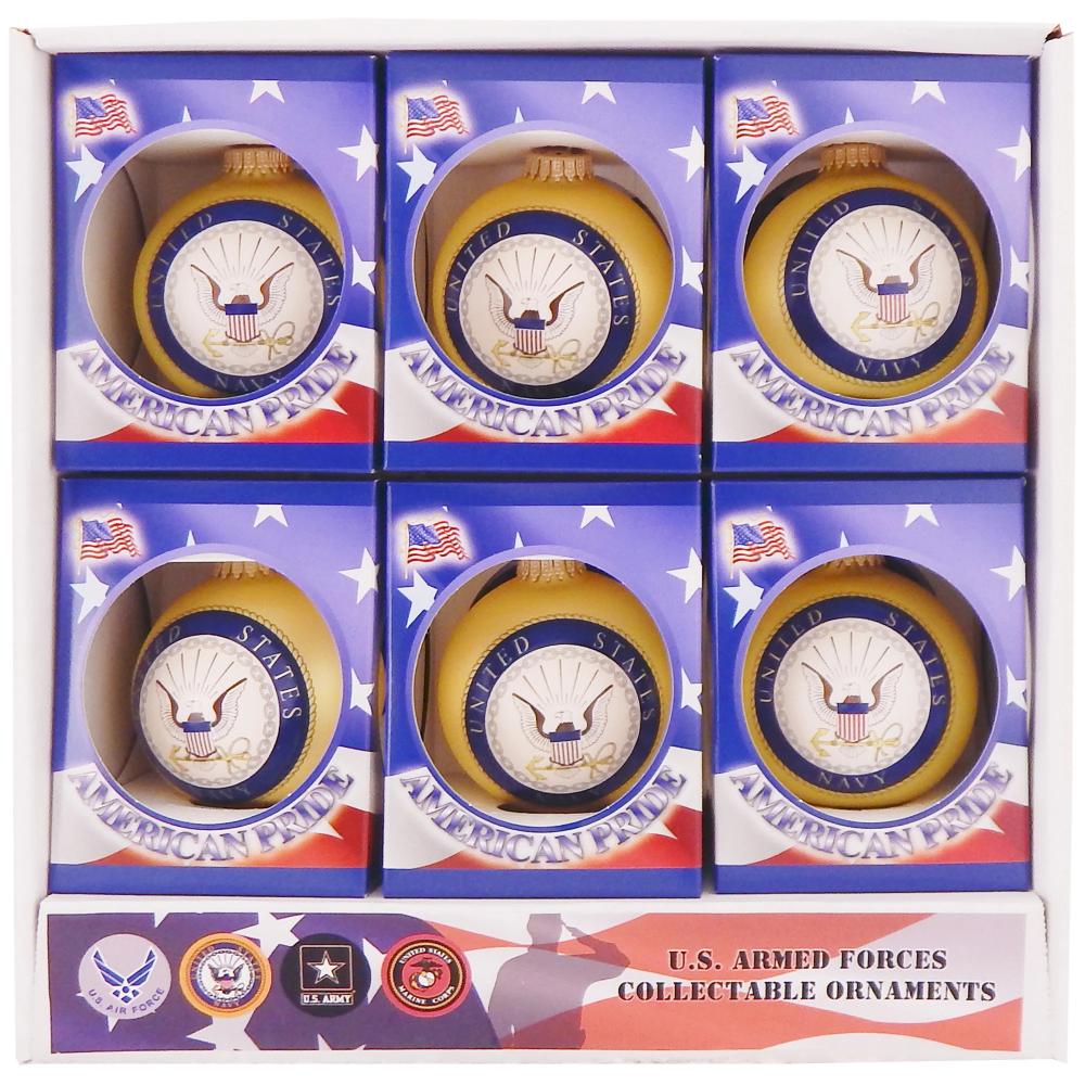 3 1/4" (80mm) Ball Ornaments, US Navy, Gold, 1/Box, 12/Case, 12 Pieces