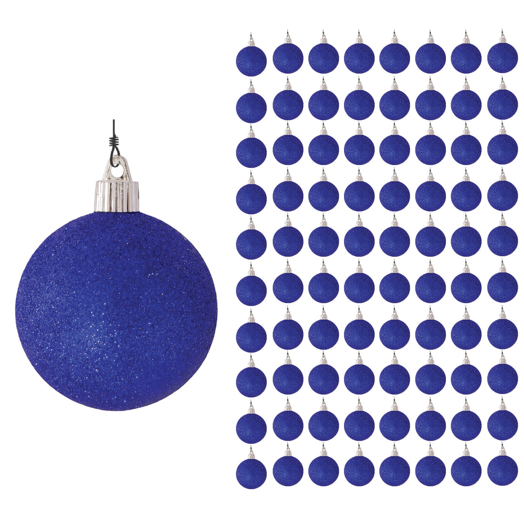 3 1/4" (80mm) Commercial Pre-Wired Shatterproof Ball Ornament, Dark Blue Glitter, Case, 80 Pieces