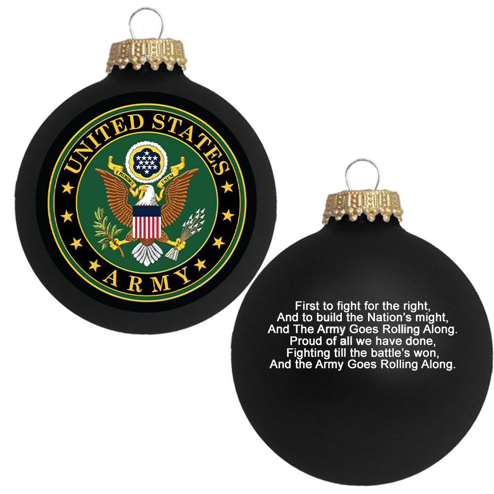 3 1/4" (80mm) Ball Ornaments, US Army Logo and Hymn, Ebony Velvet, 1/Box, 12/Case, 12 Pieces