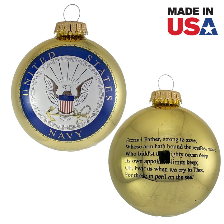 3 1/4" (80mm) Glass Ball Ornaments, Aztec Gold - US Navy Logo and Hymn, 1/Box, 12/Case, 12 Pieces