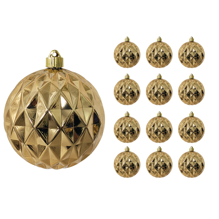 6" (150mm) Commercial Shatterproof Ball Ornament, Shiny Gilded Gold Diamond, 2 per Bag, 6 Bags per Case, 12 Pieces