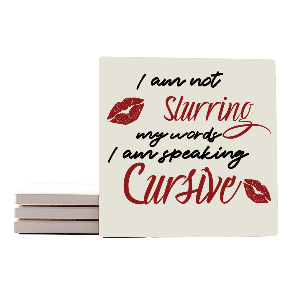 4" Square Ceramic Coaster Set Funny "I Love Wine" Collection - Speaking Cursive, 4/Box, 2/Case, 8 Pieces.