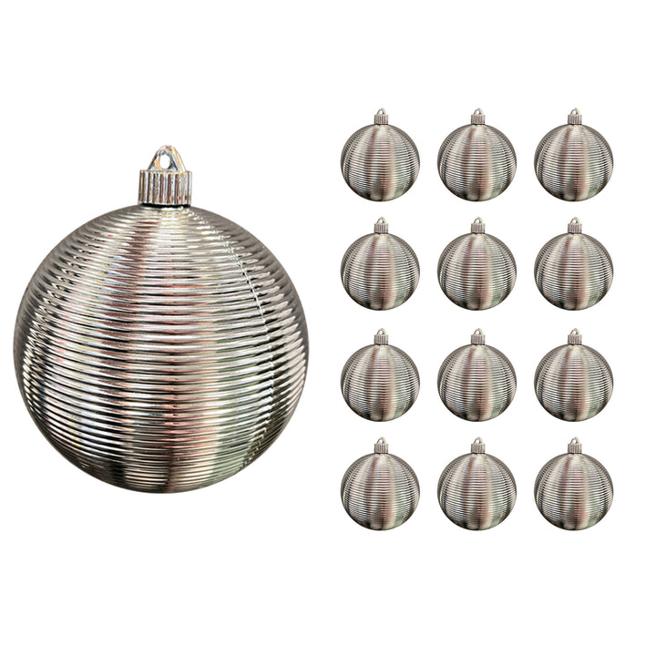 6" (150mm) Large Commercial Round Spiral Shatterproof Ornaments, Looking Glass Silver Shiny, Case, 12 Pieces