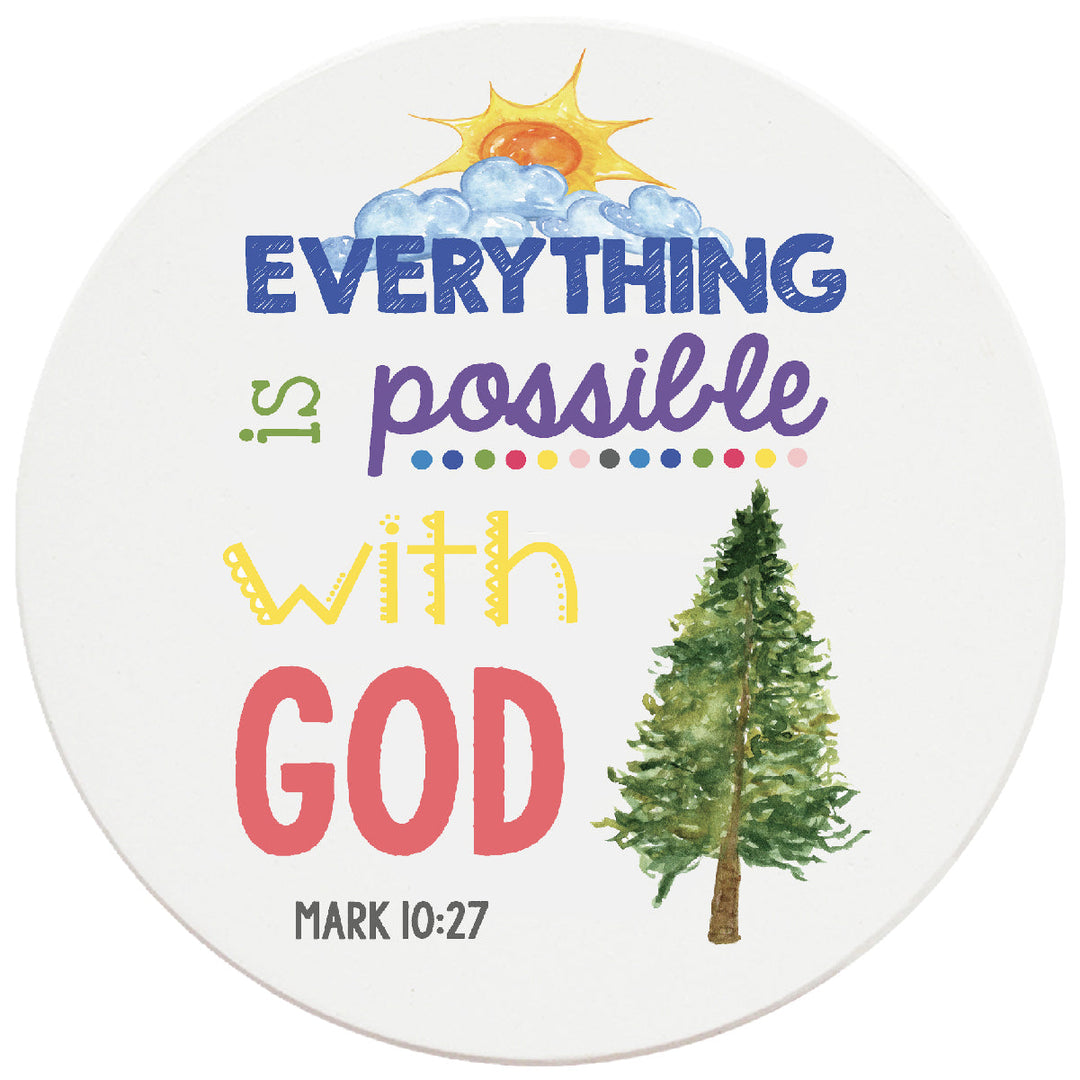 4 inch Round Religious Ceramic Coasters Everything Is Possible With God, 2 Sets of 4, 8 Pieces