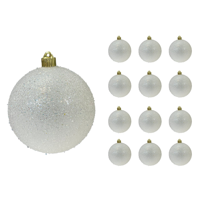 6" (150mm) Commercial Shatterproof Ball Ornament, Pure White with Confetti Glitter, 2 per Bag, 6 Bags per Case, 12 Pieces