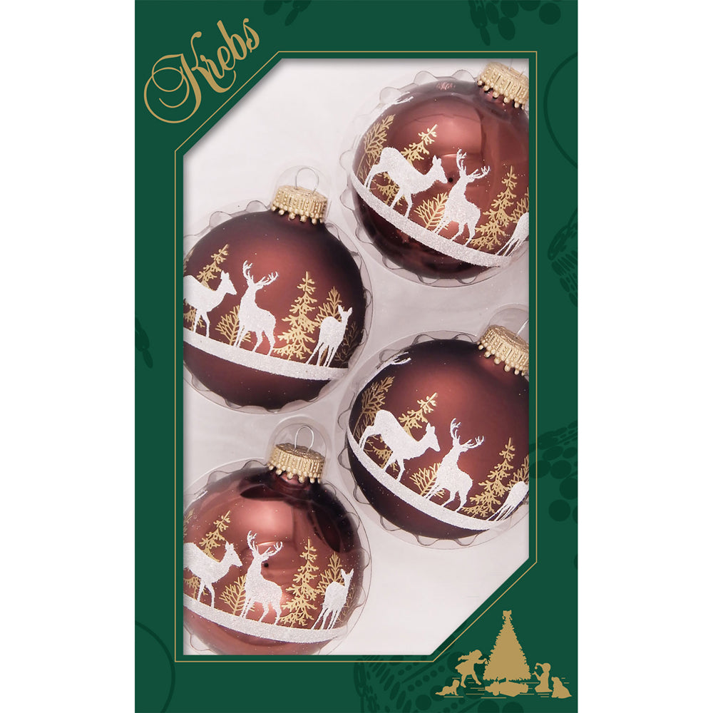 2 5/8" (67mm) Ball Ornaments, Forest Deer, Brown/Multi, 4/Box, 12/Case, 48 Pieces