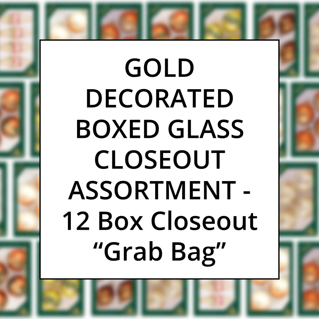 Gold Color Family Decorated Boxed Glass, Grab Bag Closeout Assortment, 12 Boxes