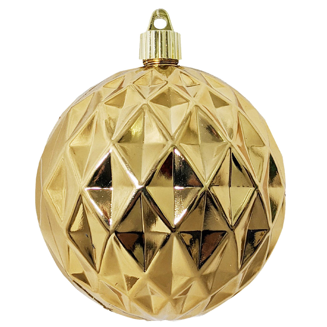 4" (100mm) Commercial Shatterproof Ball Ornament, Shiny Gilded Gold Diamond, 4 per Bag, 12 Bags per Case, 48 Pieces