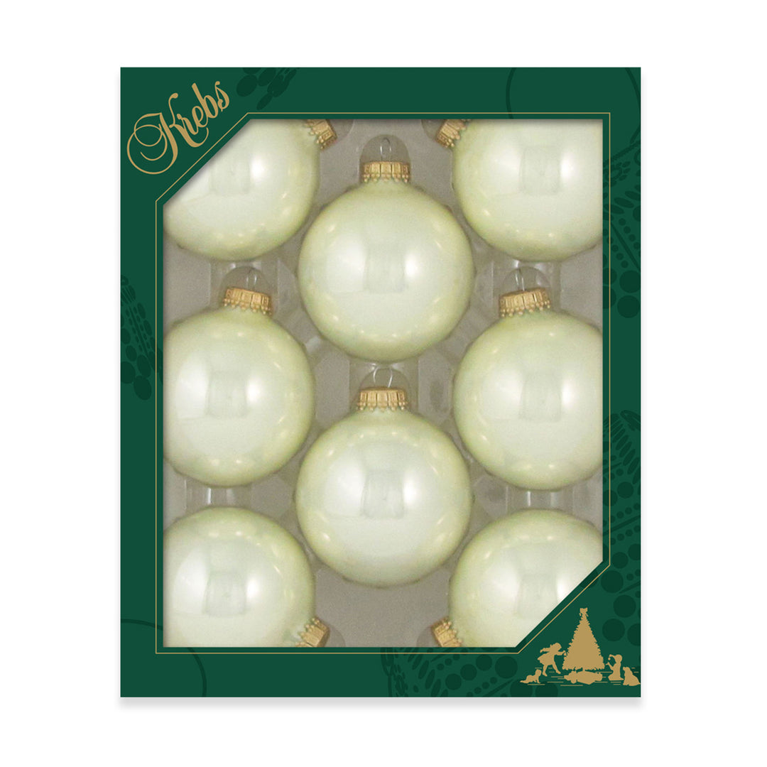 2 5/8" (67mm) Ball Ornaments, Gold Caps, Pearl Shine, 8/Box, 12/Case, 96 Pieces
