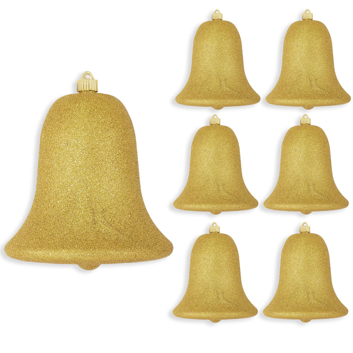 9" (229mm) Commercial Shatterproof Bell Ornaments, Gold Glitter, 1/Box, 6/Case, 6 Pieces