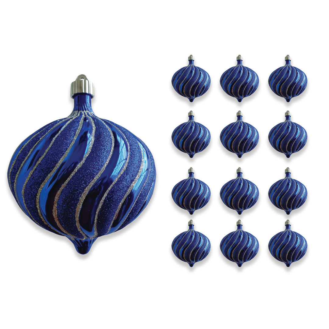 6" (150mm) Large Commercial Shatterproof Swirled Onion Ornaments, Azure Blue, Case, 12 Pieces