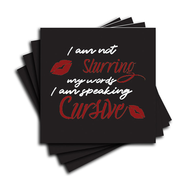 4" Square Ceramic Coaster Set Funny "I Love Wine" Collection - Speaking Cursive, 4/Box, 2/Case, 8 Pieces.