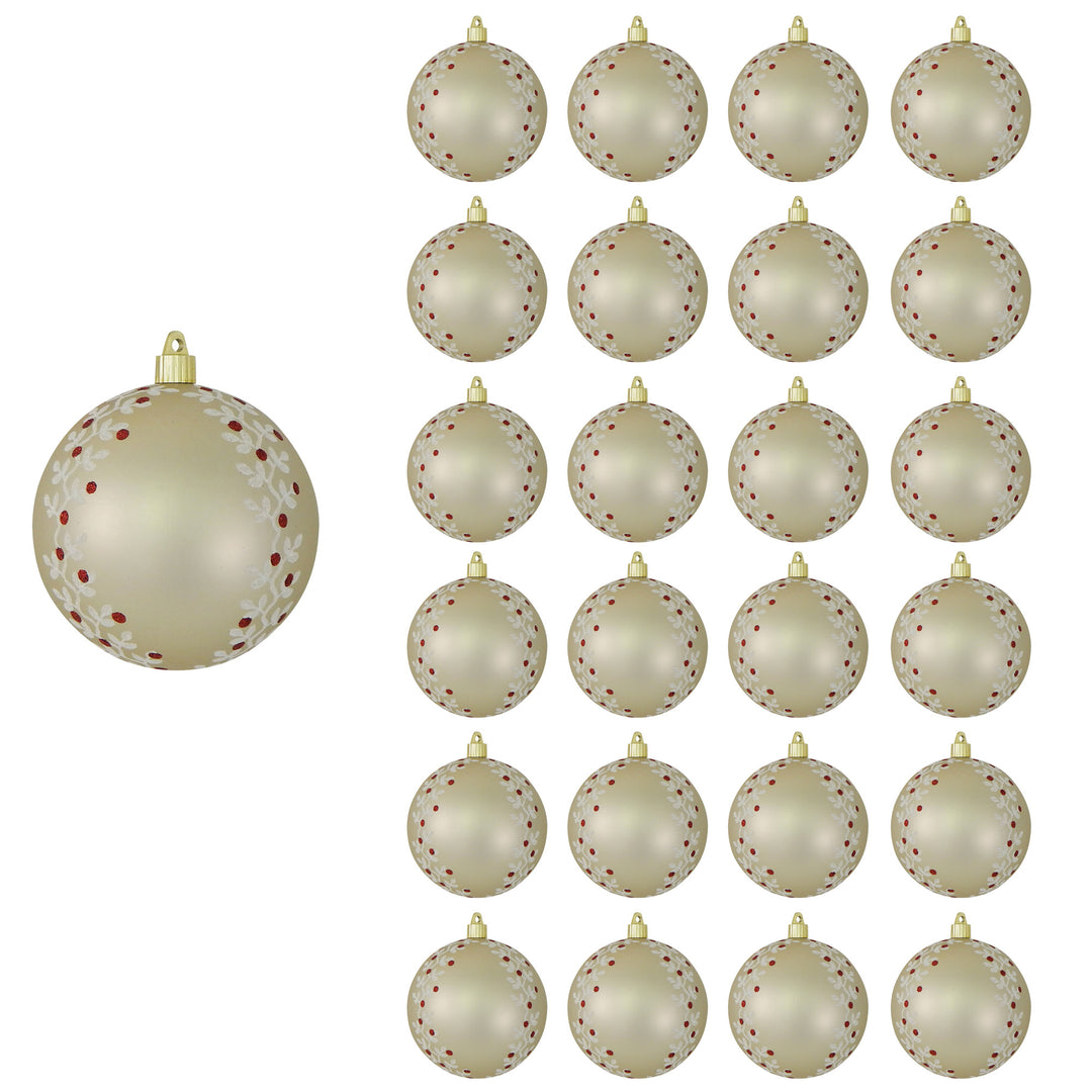 4 3/4" (120mm) Jumbo Commercial Shatterproof Ball Ornament, Buff Velvet with Leafy Branches, Case, 24 Pieces