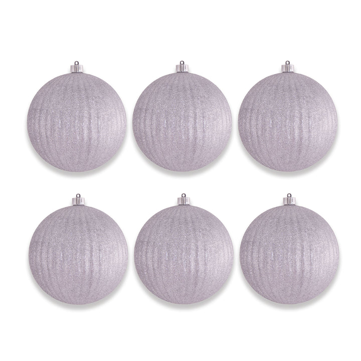 8" (200mm) Giant Commercial Shatterproof Ball Ornament, Silver Glitter, Case, 6 Pieces