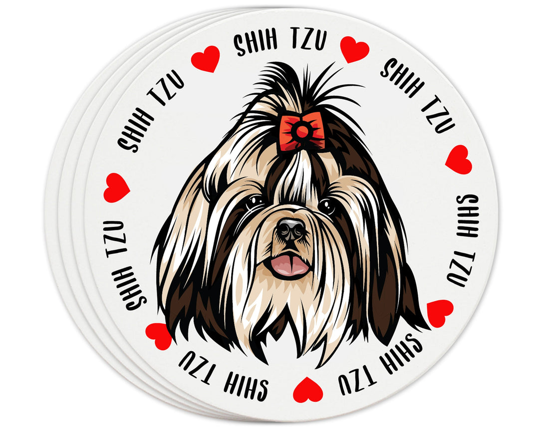 [Set of 4] 4 inch Round Premium Absorbent Ceramic Dog Lover Coasters - Shih Tzu