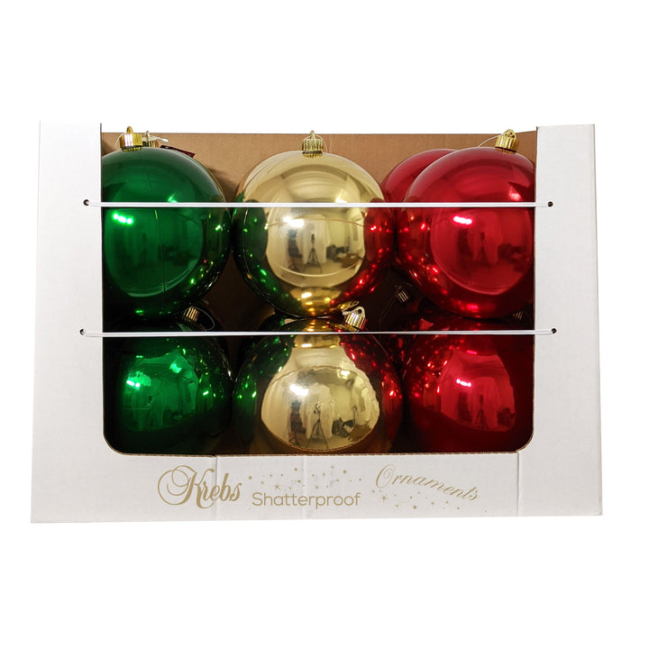 8" (200mm) Shatterproof Ball Ornament Assortment, Red/Green/Gold, 1/Ea, 12/Case, 12 Pieces