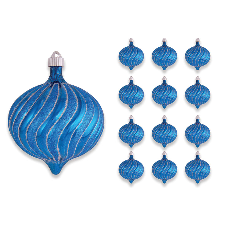 6" (150mm) Large Commercial Shatterproof Swirled Onion Ornaments, Balmy Seas Blue, Case, 12 Pieces