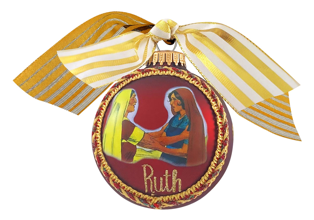 3 1/4" (80mm) Personalizable Hugs Specialty Gift Ornaments, Port Velvet Glass Ball with Bible Hero/ Ruth