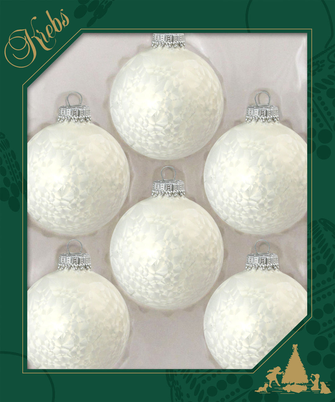 2 5/8" (67mm) Ball Ornaments, Silver Caps, Pearl Icelock, 6/Box, 12/Case, 72 Pieces