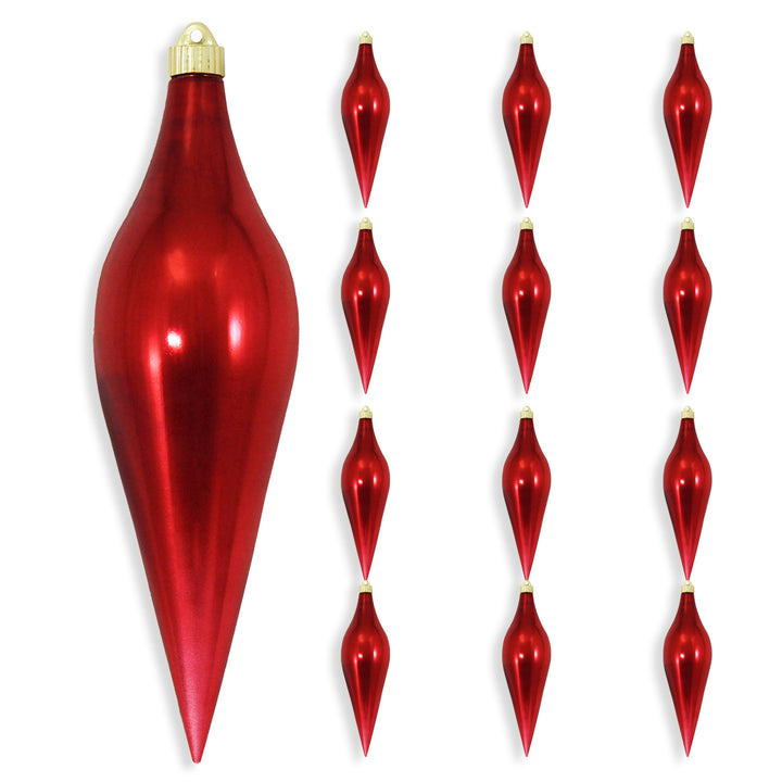 12 2/3" (320mm) Large Commercial Shatterproof Drop Ornaments, Sonic Red, Case, 12 Pieces