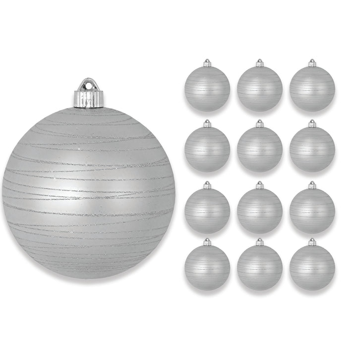 6" (150mm) Large Commercial Shatterproof Ball Ornaments, Dove Gray Silver, 1/Box, 12/Case, 12 Pieces