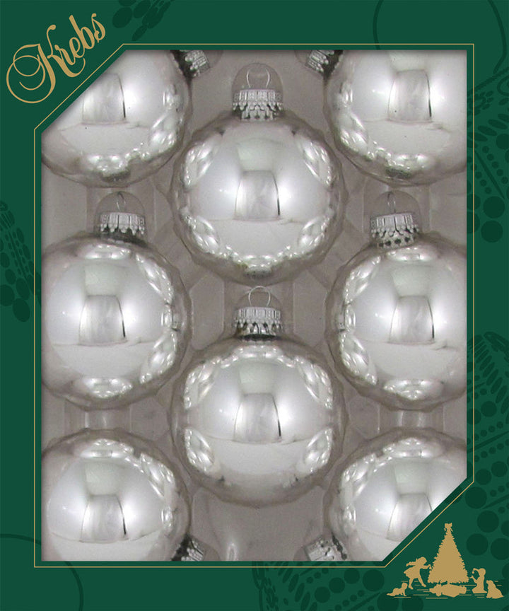 2 5/8" (67mm) Ball Ornaments, Silver Caps, Bright Silver, 8/Box, 12/Case, 96 Pieces