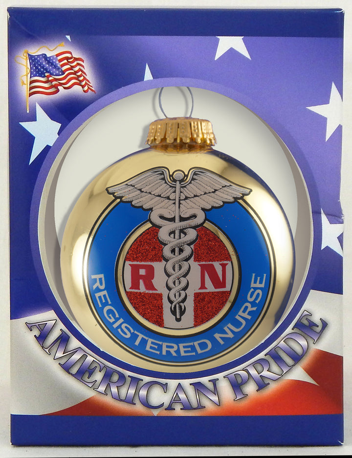 3 1/4" (80mm) Aztec Gold Glass Ball with First Responders Nurses Icon. 1/Box, 12/Case