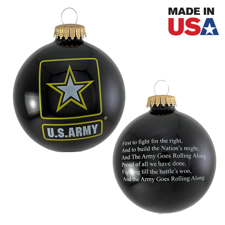 3 1/4" (80mm) Glass Ball Ornaments, Ebony Shine - US Army Logo and Hymn, 1/Box, 12/Case, 12 Pieces