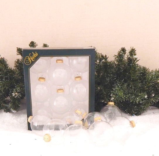 2 5/8" (67mm) Ball Ornaments, Gold Caps, Clear, 8/Box, 12/Case, 96 Pieces