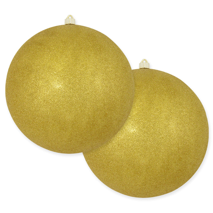 12" (300mm) Giant Commercial Shatterproof Ball Ornament, Gold Glitter, Case, 2 Pieces