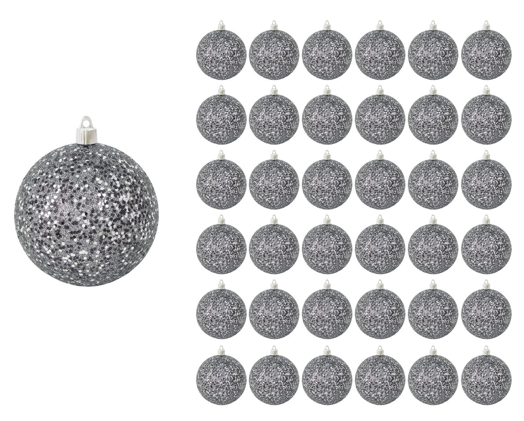 Black / Silver Glitz 4 3/4" (120mm) Shatterproof Ball, Case, 4 Pieces per Bag, 9 Bags per case36 Pieces