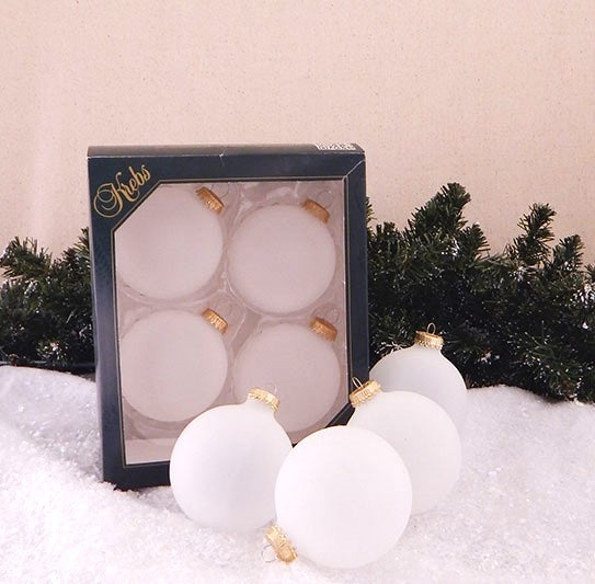 3 1/4" (80mm) Ball Ornaments, Gold Caps, Frost, 4/Box, 12/Case, 48 Pieces