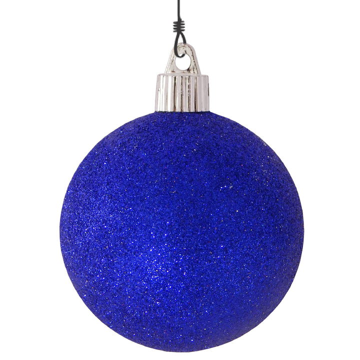 3 1/4" (80mm) Commercial Pre-Wired Shatterproof Ball Ornament, Dark Blue Glitter, Case, 80 Pieces