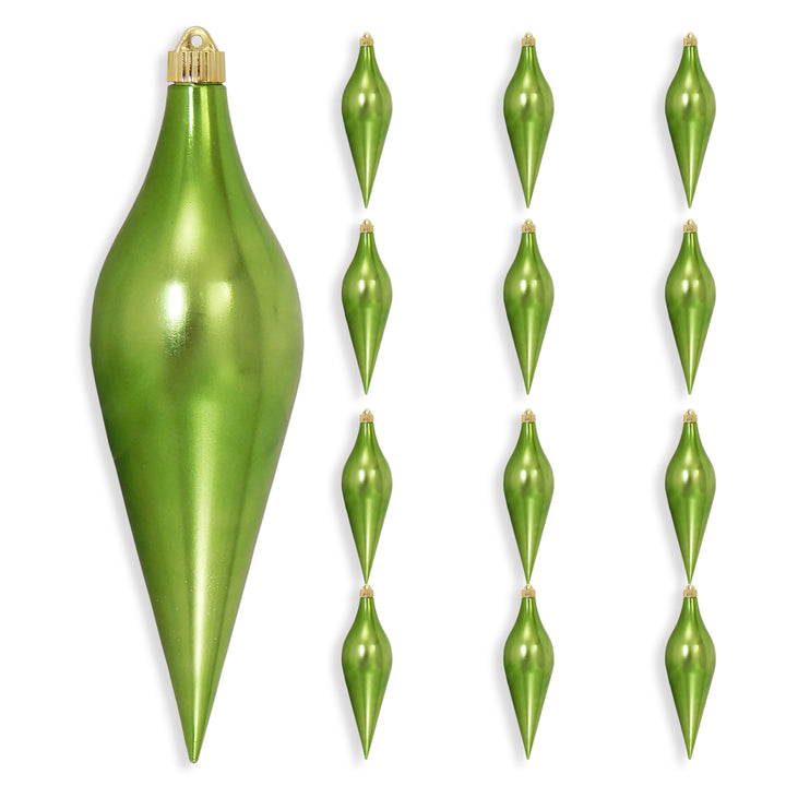 12 2/3" (320mm) Large Commercial Shatterproof Drop Ornaments, Limeade, Case, 12 Pieces