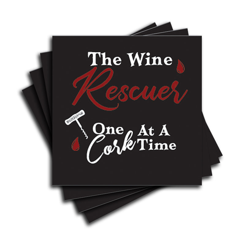 4" Square Ceramic Coaster Set Funny "I Love Wine" Collection - Wine Rescuer, 4/Box, 2/Case, 8 Pieces.