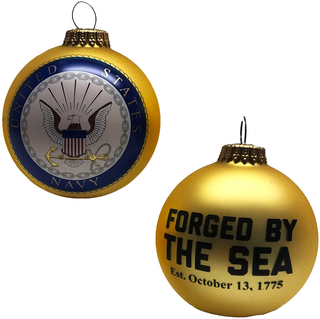 3 1/4" (80mm) Ball Ornaments, US Navy Logo and Established Date, Gold Velvet, 1/Box, 12/Case, 12 Pieces