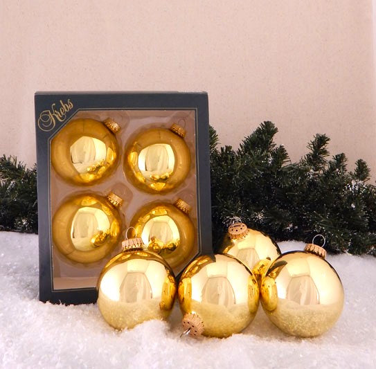 3 1/4" (80mm) Glass Ball Ornament, Aztec Gold, 4/Box, 12/Case, 48 Pieces