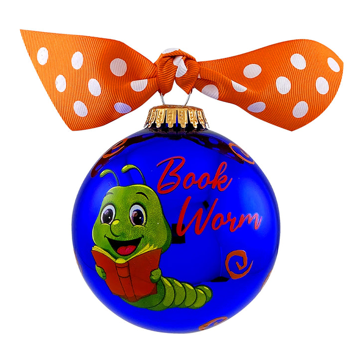 3 1/4" (80mm) Personalizable Hugs Specialty Gift Ornaments, Book Worm, Victoria Blue Shine, 1/Box, 12/Case, 12 Pieces