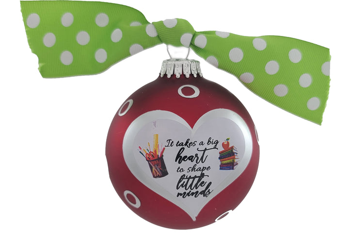 3 1/4" (80mm) Personalizable Hugs Specialty Gift Ornaments, Red Velvet Glass Ball with It Takes A Big Heart To Shape Little Minds