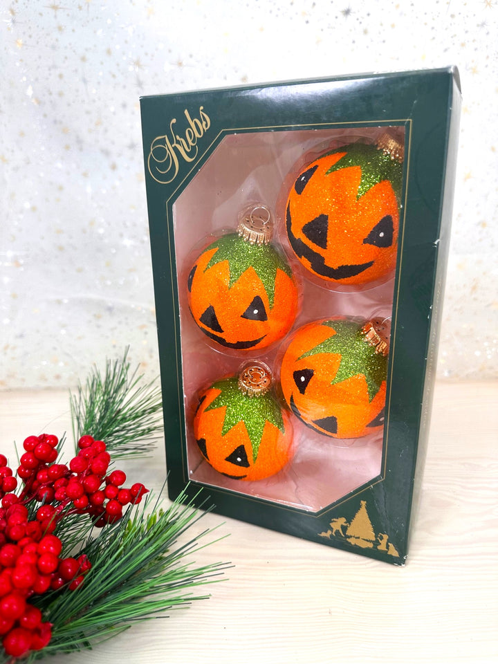 2 5/8" (67mm) Halloween Ball Ornaments Solid Glittered with Jack-O-Lantern 4/Box, 12/Case, 48 Pieces