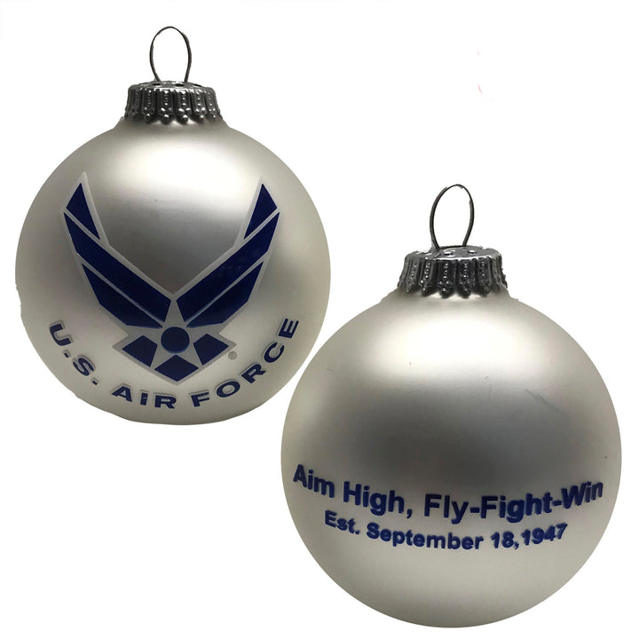 3 1/4" (80mm) Ball Ornaments, US Air Force Logo and Established Date , Silver Pearl, 1/Box, 12/Case, 12 Pieces