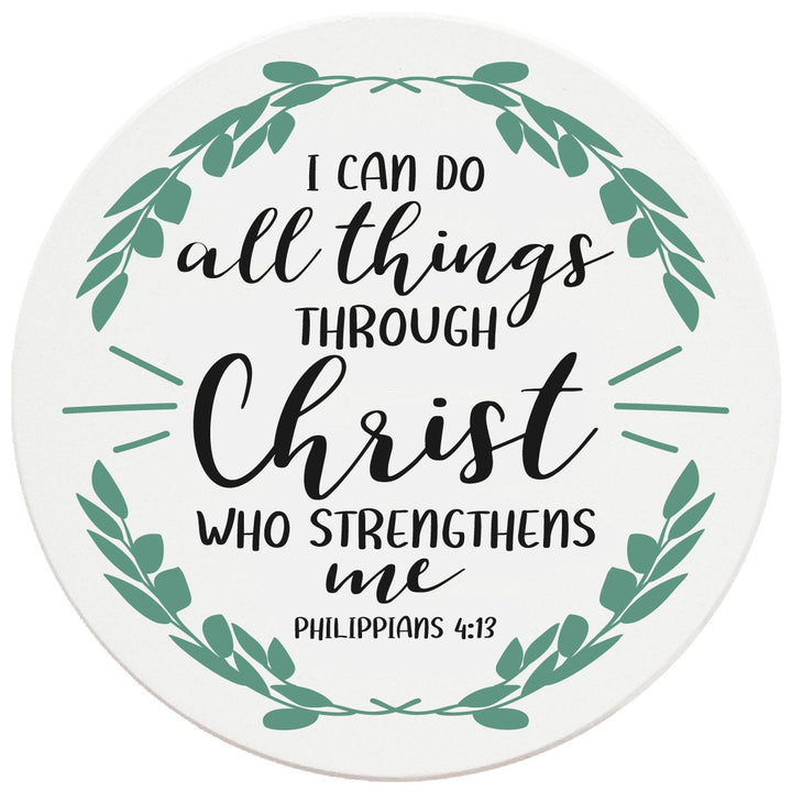 4" Round Ceramic Coasters - I Can Do All Things Through Christ, 4/Box, 2/Case, 8 Pieces