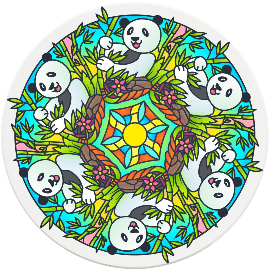 4" Round Ceramic Coasters - Mandala Panda, 4/Box, 2/Case, 8 Pieces