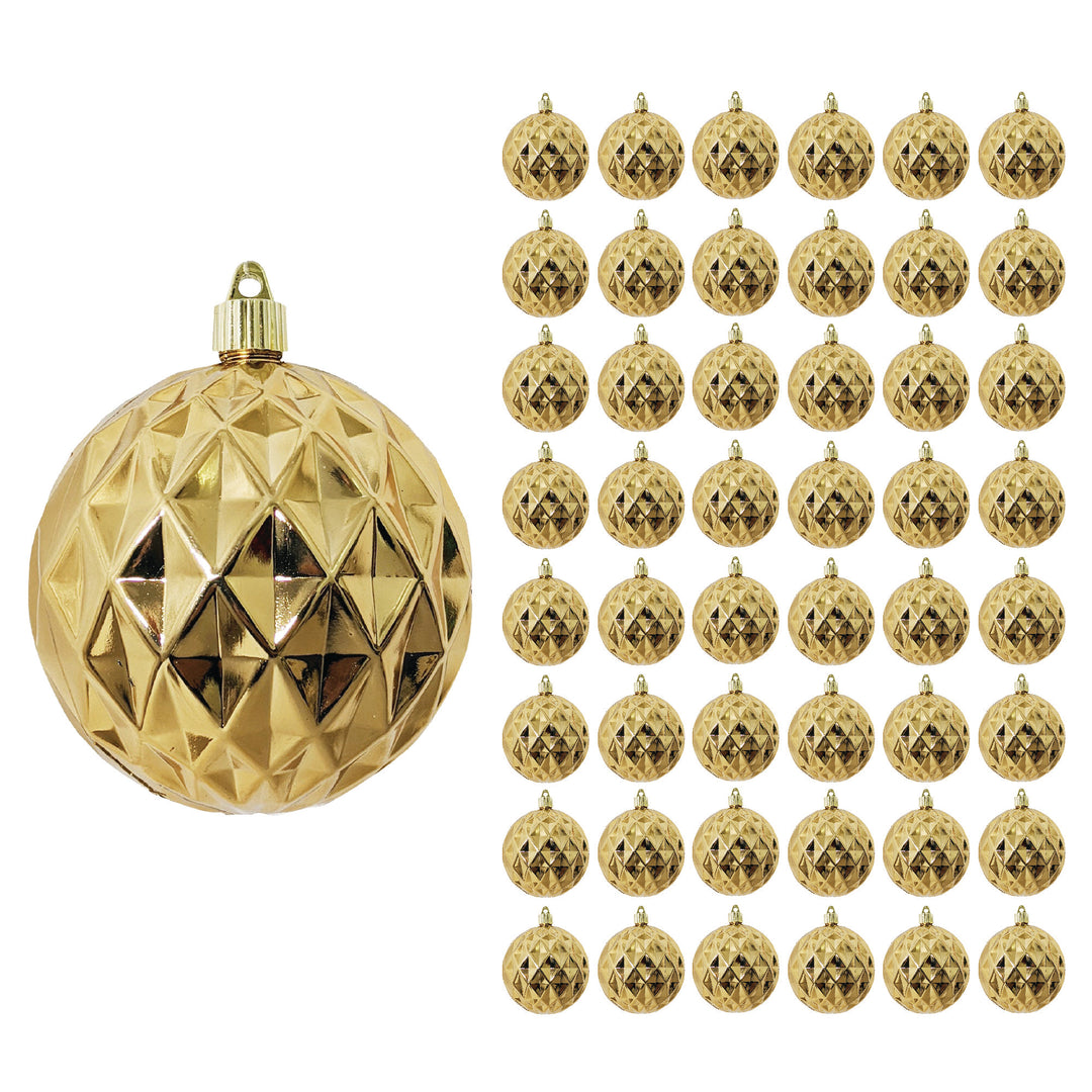 4" (100mm) Commercial Shatterproof Ball Ornament, Shiny Gilded Gold Diamond, 4 per Bag, 12 Bags per Case, 48 Pieces