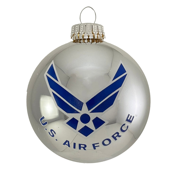 3 1/4" (80mm) Glass Ball Ornaments, Bright Silver - US Air Force Logo and Hymn, 1/Box, 12/Case, 12 Pieces