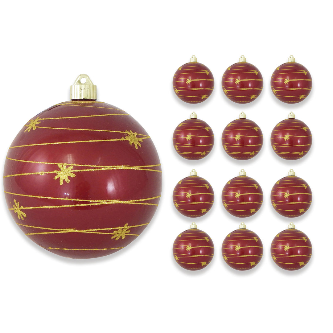 6" (150mm) Decorated Commercial Shatterproof Ball Ornaments, Candy Red, 1/Box, 12/Case, 12 Pieces